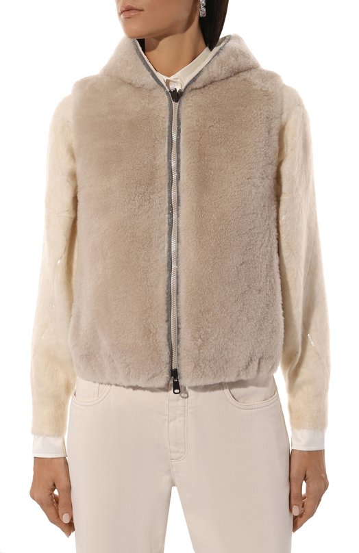 Двусторонний жилет с мехом козлика Brunello Cucinelli MPMWE3080 Бежевый  MPMWE3080 Фото 3
