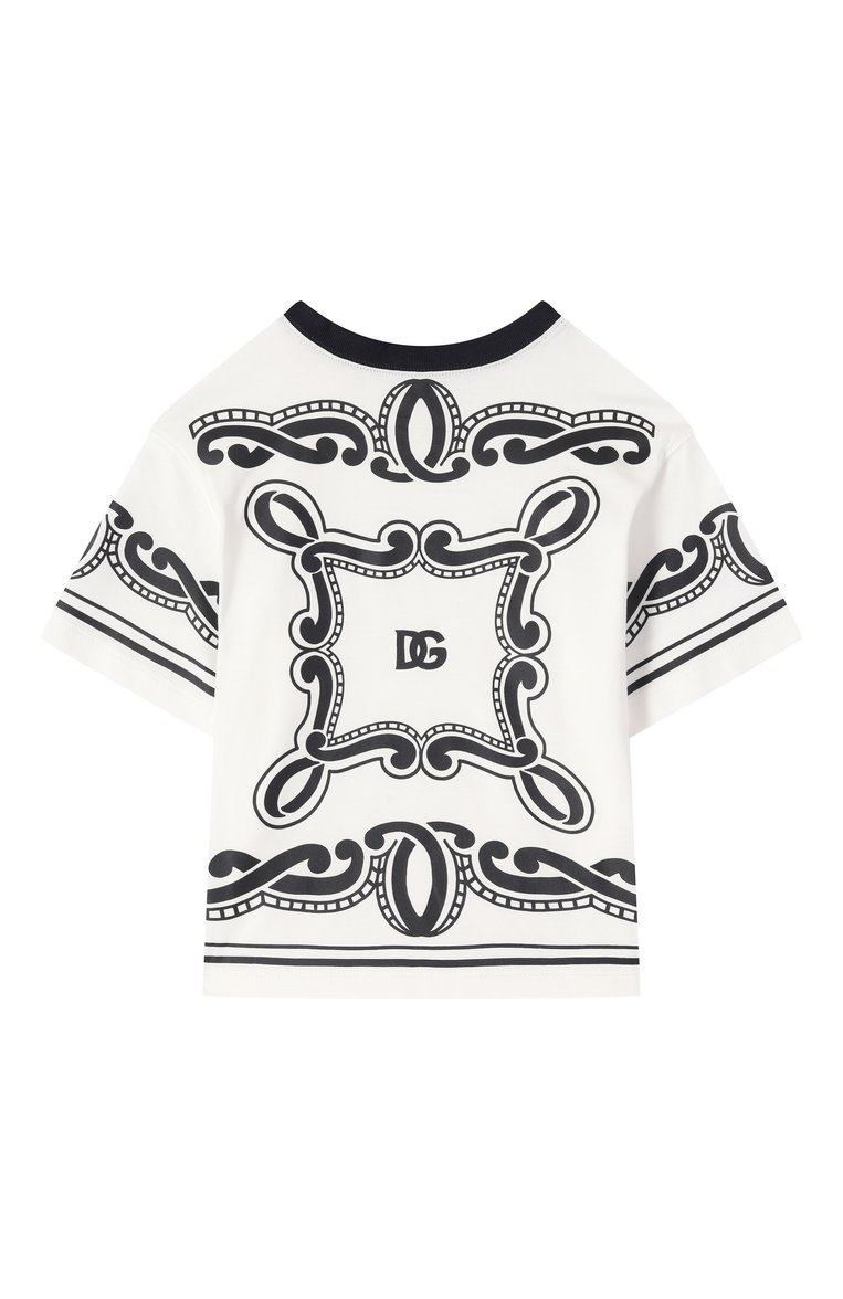 Детская хлопковая футболка DOLCE & GABBANA черно-белого цвета, арт. L4JTHV/G70K3/2-6 | Фото 1 (Рукава: Короткие; Мальчики Кросс-КТ: Футболка-одежда; Материал внешний: Хлопок; Ростовка одежда: 5 лет | 110 см, 4 года | 104 см, 6 лет | 116 см, 3 года | 98 см, 2 года | 92 см)