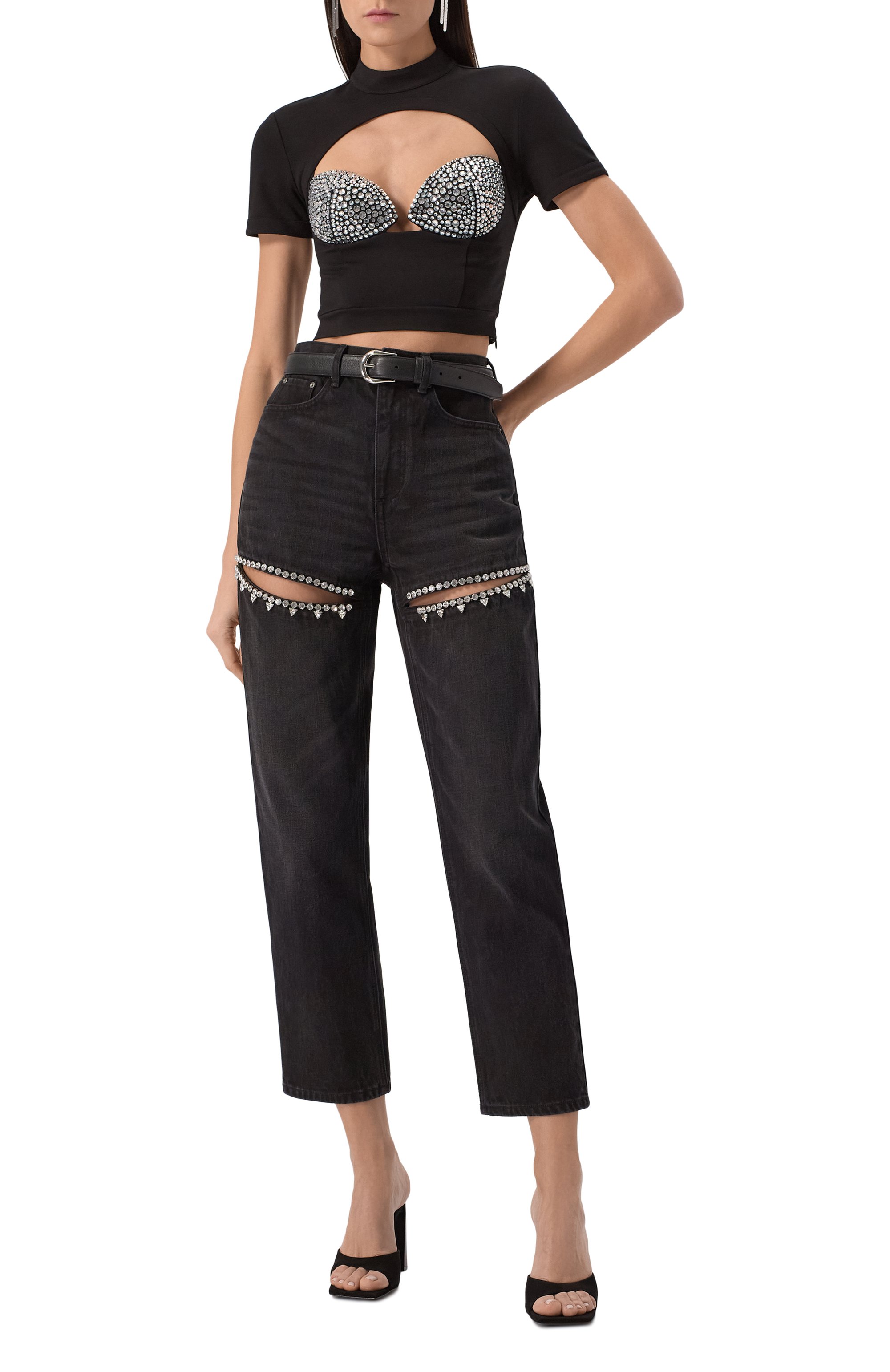 Джинсы с отделкой стразами AREA, арт. 0000P01333, фото 2