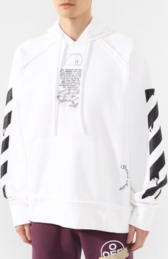 Мужской хлопковое худи OFF-WHITE белого цвета, арт. 0MBB057R20E300050110 | Фото 3 (Рукава: Длинные; Принт: С принтом; Длина (для топов): Удлиненные; Мужское Кросс-КТ: Худи-одежда; Материал сплава: Проставлено; Материал внешний: Хлопок; Драгоценные камни: Проставлено; Стату�с проверки: Проверена категория)