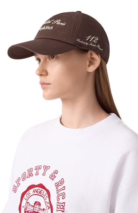 Хлопковая бейсболка Sporty&Rich x Le Bristol Paris Sporty and Rich AC040517619BR03 Коричневый  AC040517619BR03 Фото 2
