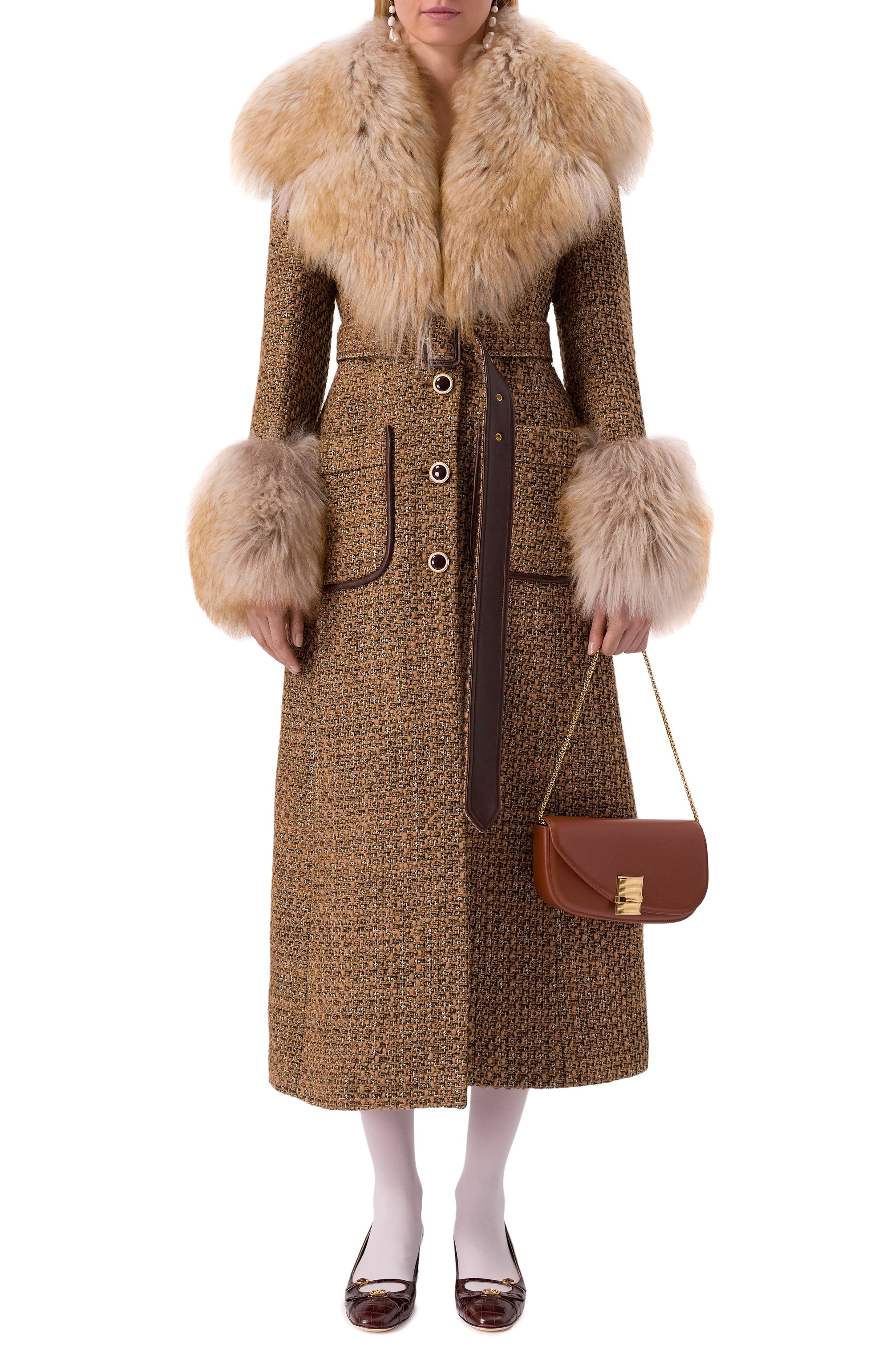 Твидовое пальто с меховой отделкой VALENTINO, арт. 6B3CA7I590M, фото 2