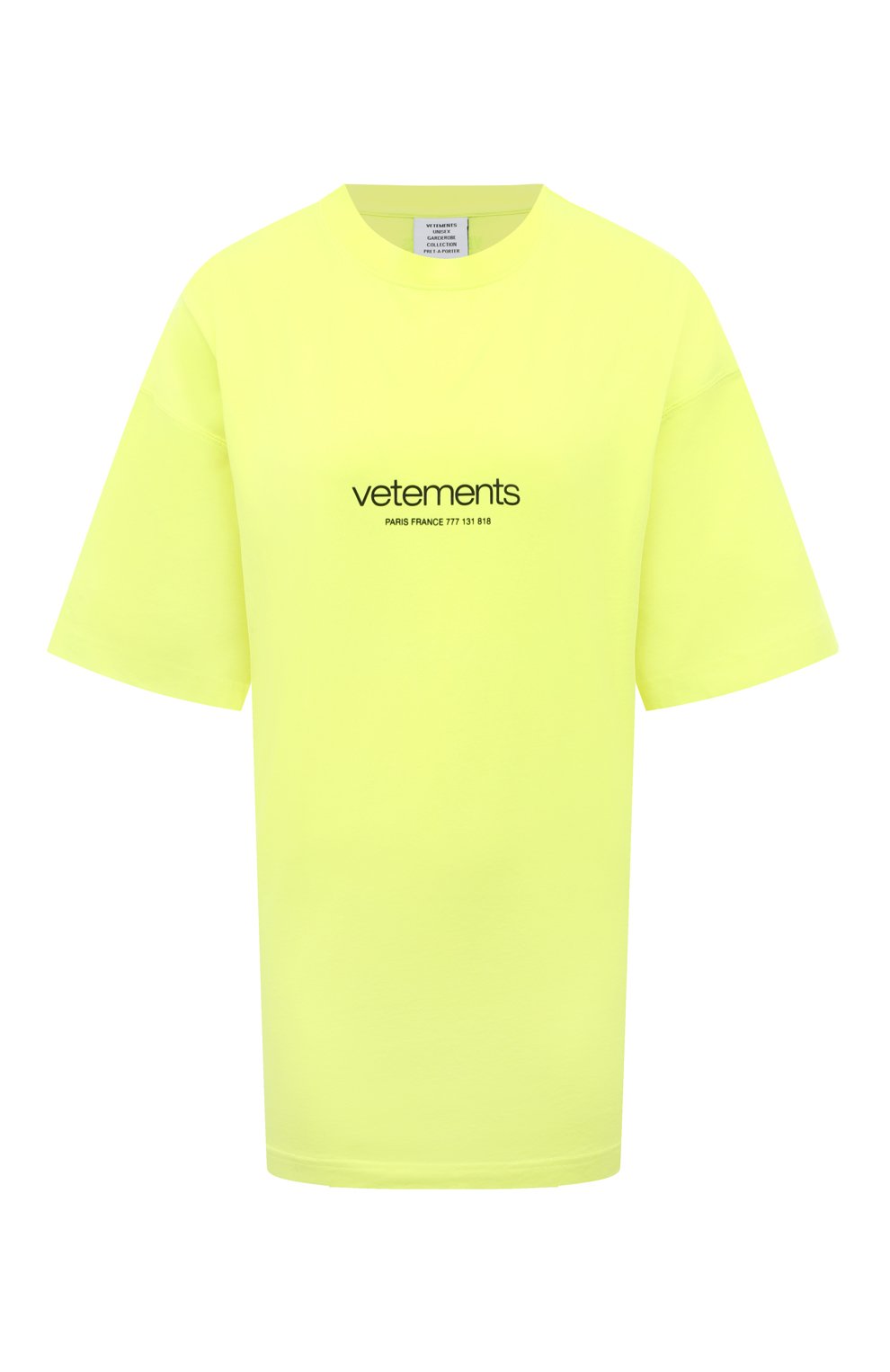 Хлопковая футболка VETEMENTS желтого цвета по цене 43950 руб., арт. UE64TR150Y, фото 1 Хлопковая футболка VETEMENTS, арт. UE64TR150Y, фото 1
