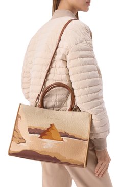 Женская сумка-тоут SANTONI бежевого цвета, арт. DIBGA2532BA-HRCV | Фото 2 (Размер: medium; Материал: Натуральная кожа, Текстиль; Ремень/цепочка: На ремешке; Материал сплава: Проставлено; Драгоценные камни: Проставлено)