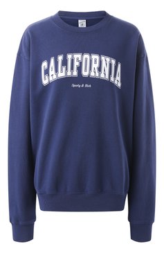 Женский хлопковый свитшот SPORTY AND RICH темно-синего цвета, арт. ST071516501BL32 | Фото 1 (Рукава: Длинные; Длина (для топов): Стандартные; Стили: Спорт-шик; Женское Кросс-КТ: Свитшот-одежда; Материал внешний: Хлопок)