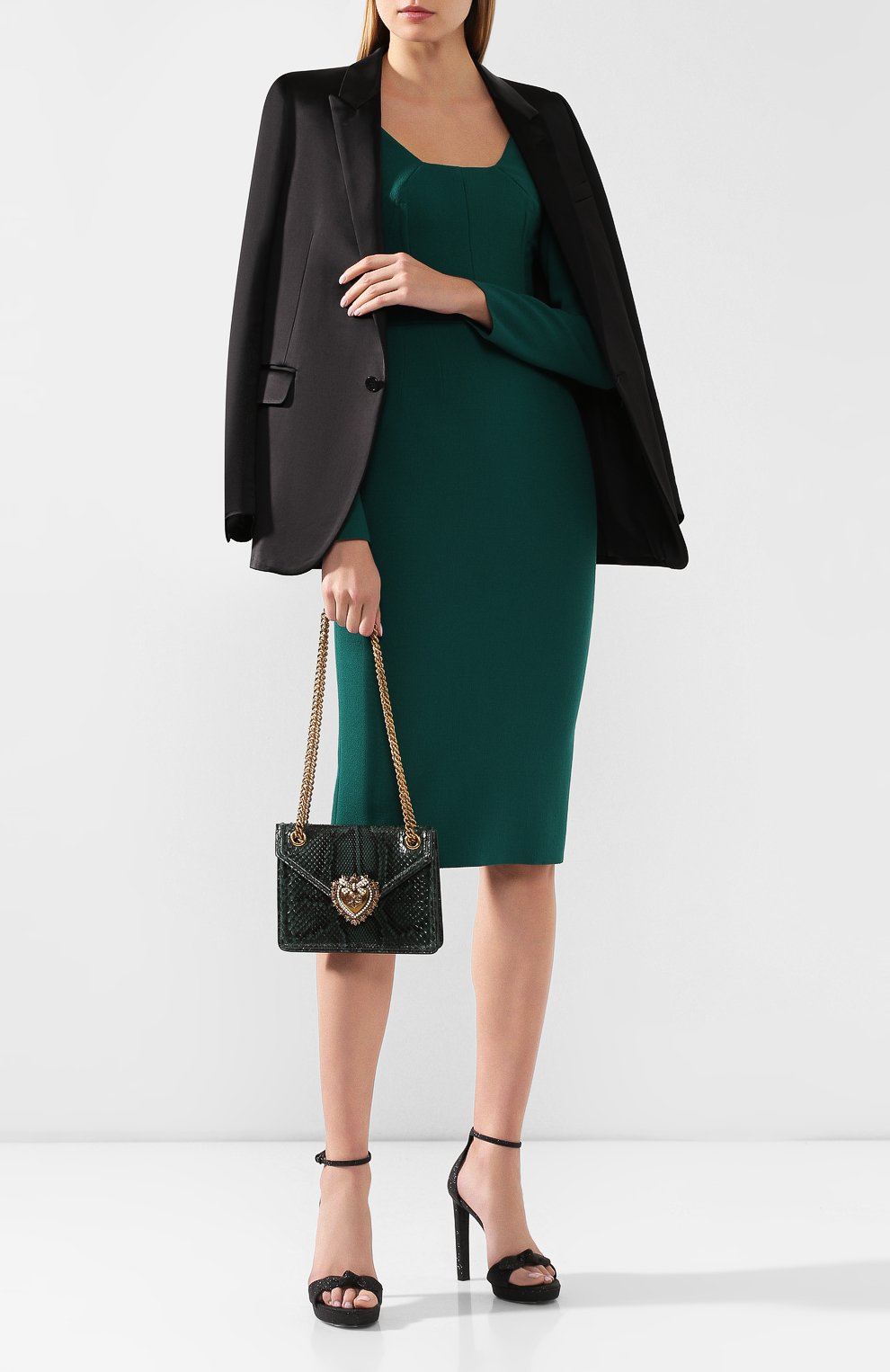 Сумка devotion small из кожи питона DOLCE & GABBANA зеленого цвета по цене 270000 руб., арт. BB6641/A2111/PBIV, фото 2 Сумка devotion small из кожи питона DOLCE & GABBANA, арт. BB6641/A2111/PBIV, фото 2