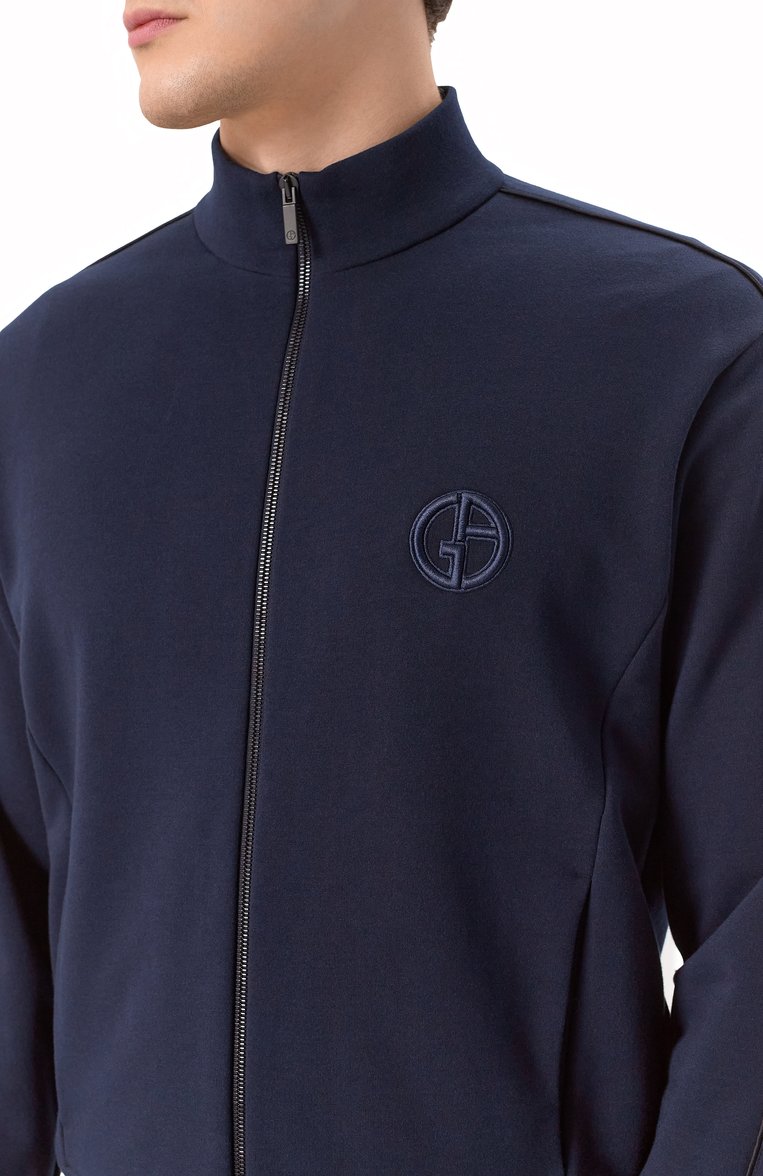 Мужской толстовка из хлопка и кашемира GIORGIO ARMANI темно-синего цвета, арт. GM001096/TE11705 | Фото 5 (Длина (для топов): Стандартные; Материал внешний: Хлопок; Рукава: Длинные; Мужское Кросс-КТ: Толстовка-одежда; Стили: Спорт-шик)
