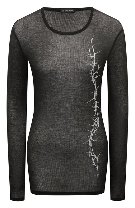 Женский хлопковый топ ANN DEMEULEMEESTER черного цвета, арт. 2402-W-JTS12-35-FA434-002 | Фото 1 (Стили: Гранж; Материал сплава: Проставлено; Кросс-КТ: Трикотаж; Длина (для топов): Стандартные; Рукава: Длинные; Драгоценные камни: Проставлено)