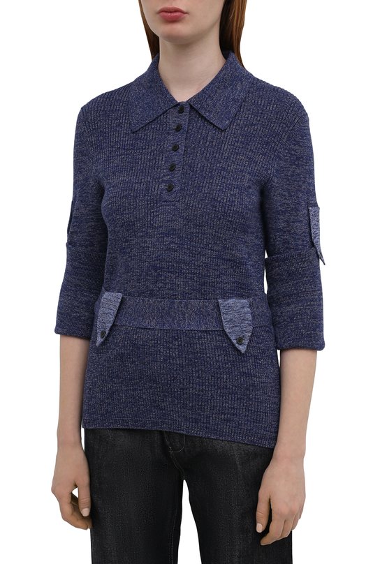 Хлопковый пуловер Victoria Beckham Синий, фото 3