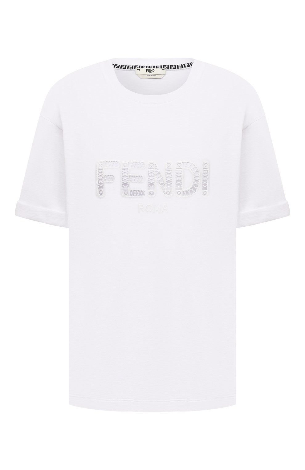Хлопковая футболка FENDI белого цвета по цене 69000 руб., арт. FS7375 AFLT, фото 1 Хлопковая футболка FENDI, арт. FS7375 AFLT, фото 1