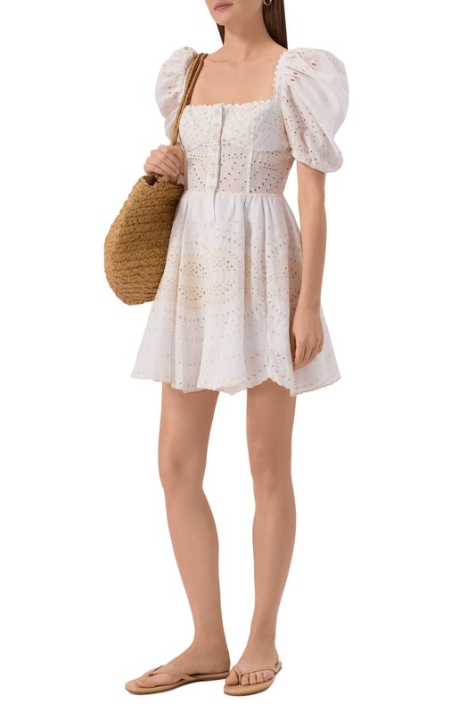 Платье из хлопка и льна Charo Ruiz Ibiza 254604 Кремовый  254604 Фото 2