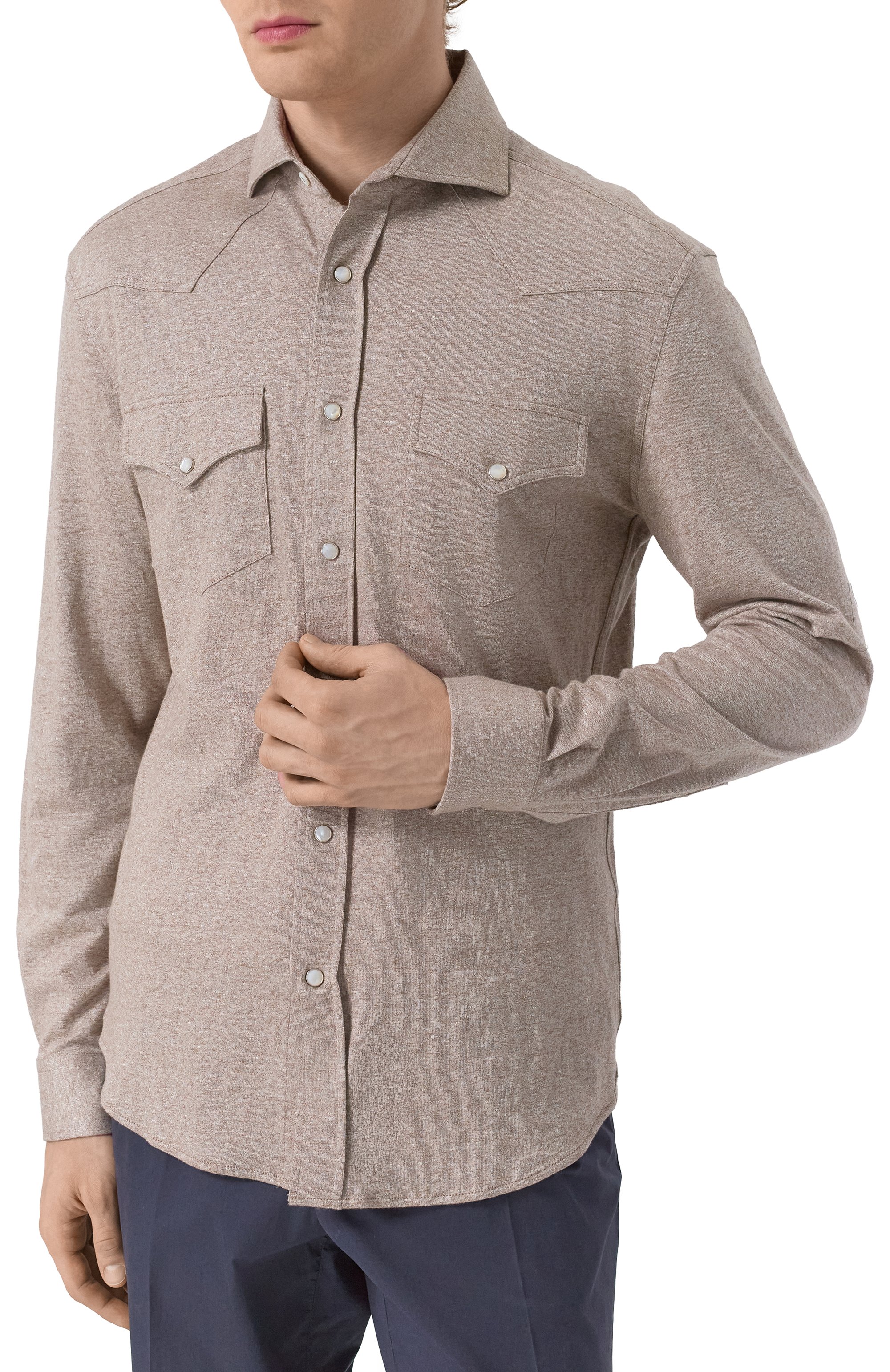 Рубашка изо льна и хлопка BRUNELLO CUCINELLI, ар�т. MW8356666, фото 3