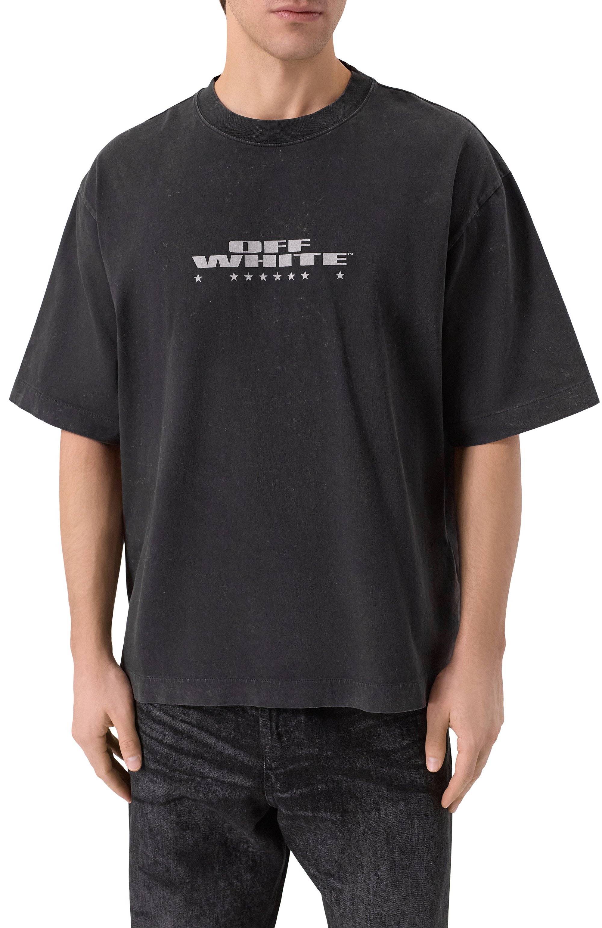 Хлопковая футболка OFF-WHITE темно-серого цвета по цене 48250 руб., арт. 0MAA120F25JER003, фото 3 Хлопковая футболка OFF-WHITE, арт. 0MAA120F25JER003, фото 3