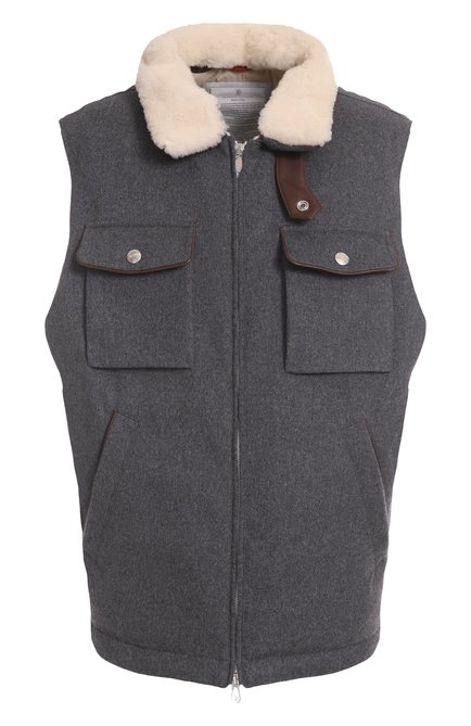 Мужской пуховый жилет с отделкой из овчины BRUNELLO CUCINELLI, арт. MM4701646