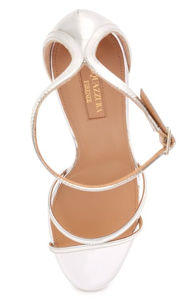 Кожаные босоножки AQUAZZURA серебряного цвета по цене 59900 руб., арт. PURHIGS0-SPE-CCC, фото 5 Кожаные босоножки AQUAZZURA, арт. PURHIGS0-SPE-CCC, фото 5