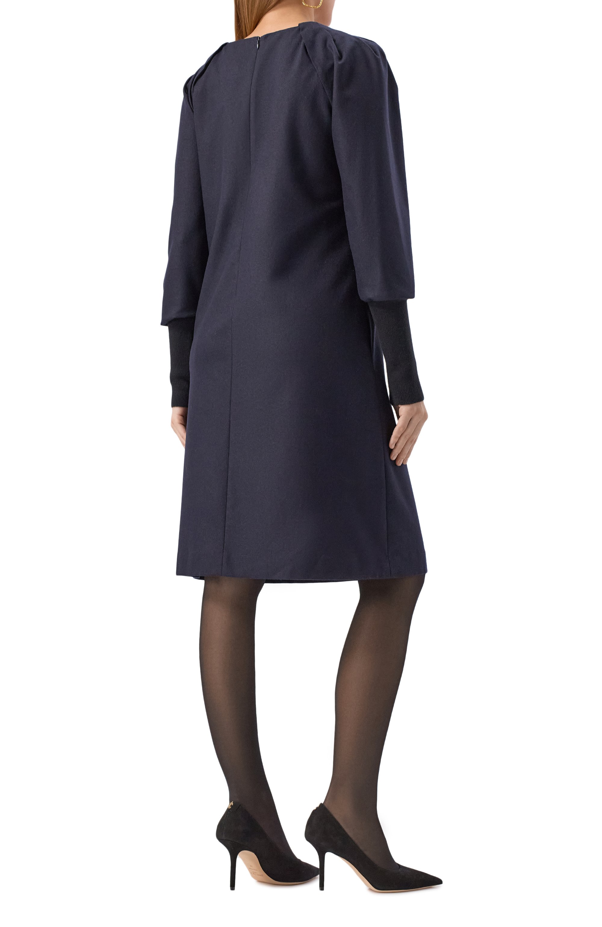 Платье из шерсти и кашемира EMPORIO ARMANI темно-синего цвета по цене 106500 руб., арт. EW002311/TE10537, фото 4 Платье из шерсти и кашемира EMPORIO ARMANI, арт. EW002311/TE10537, фото 4