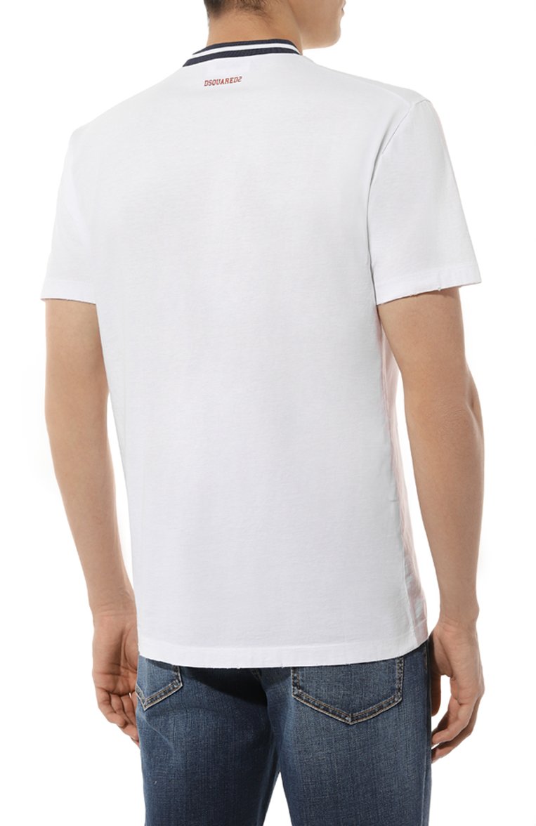 Мужская хлопковая футболка DSQUARED2 белого цвета, арт. S71GD1420 | Фото 4 (Рукава: Короткие; Длина (для топов): Стандартные; Материал внешний: Хлопок; Принт: С принтом; Стили: Кэжуэл; Мужское Кросс-КТ: Футболка-одежда; Кросс-КТ: Джерси; Автоматизация состава: Проставлено; Автоматизация ТО: Проставлено; Детали: Без декора)