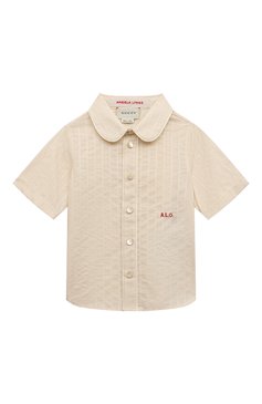 Детский хлопковая рубашка GUCCI бежевого цвета, арт. 622684 XWAI5 | Фото 1 (Материал сплава: Проставлено; Нос: Не проставлено; Материал внешний: Хлопок; Кросс-КТ НВ: Рубашка)
