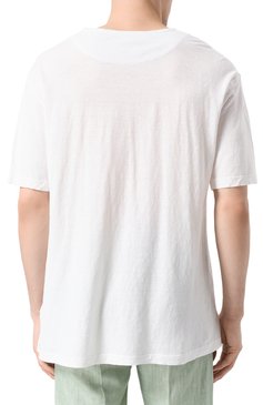 Мужская футболка из хлопка и льна 120% LINO белого цвета, арт. 32ALIM79GR/G308/S01 | Фото 4 (Длина (для топов): Удлиненные; Материал внешний: Лен, Хлопок; Рукава: 3/4; Стили: Кэжуэл; Принт: Без принта; Кросс-КТ: Джерси; Мужское Кросс-КТ: Футболка-одежда; Автоматизация состава: Проставлено; Автоматизация ТО: Проставлено)