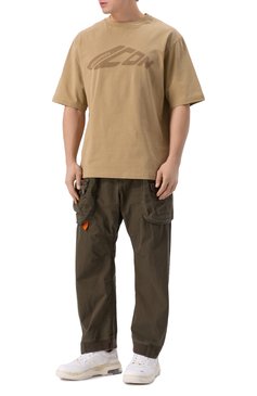 Мужская хлопковая футболка DSQUARED2 бежевого цвета, арт. S79GC0107/S24583 | Фото 2 (Рукава: 3/4; Материал внешний: Хлопок; Длина (для топов): Стандартные; Драгоценные камни: Проставлено; Материал сплава: Проставлено; Принт: С принтом; Стили: Спорт-шик; Кросс-КТ: Джерси; Мужское Кросс-КТ: Ф�утболка-одежда)