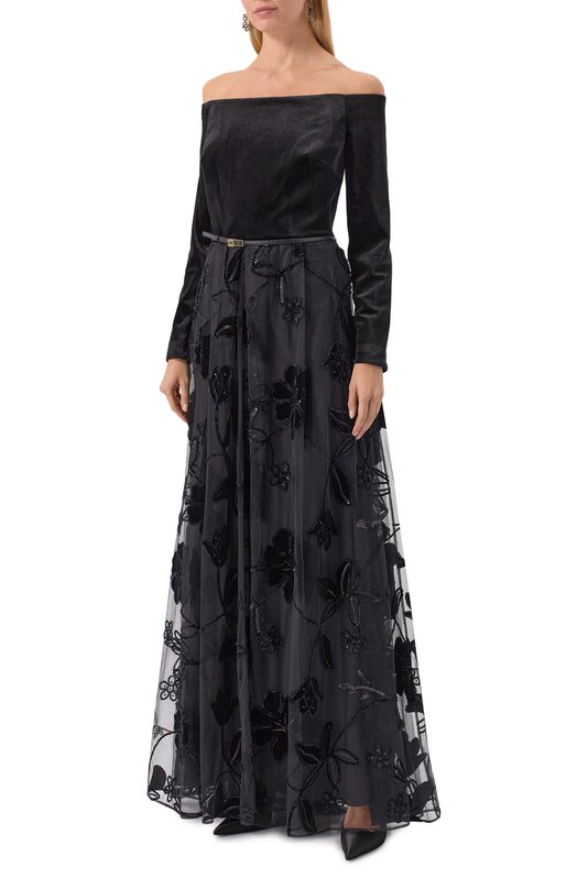 Комбинированное платье Elie Saab D0799NP25/TUV01 Чёрный  D0799NP25/TUV01 Фото 3