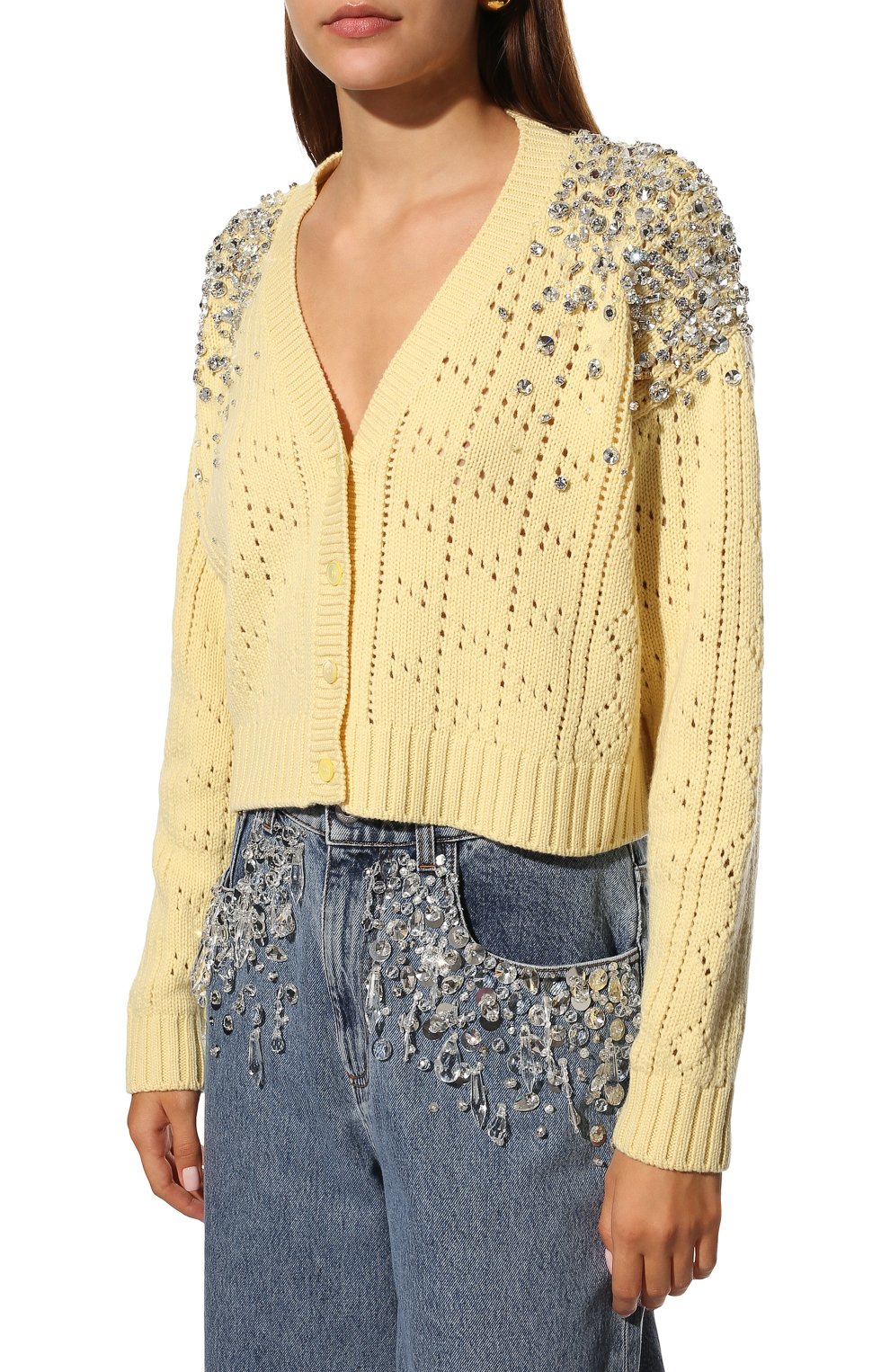 Кашемировый кардиган MIU MIU желтого цвета по цене 275000 руб., арт. MMF588-10XK-F0061, фото 3 Кашемировый кардиган MIU MIU, арт. MMF588-10XK-F0061, фото 3