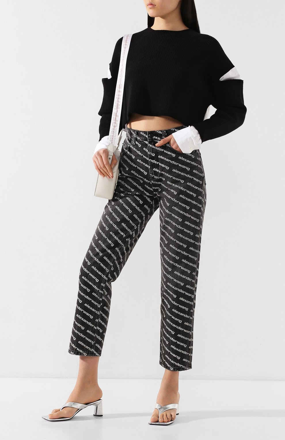 Джинсы ALEXANDER WANG черно-белого цвета по цене 38550 руб., арт. 4D994401DJ, фото 2 Джинсы ALEXANDER WANG, арт. 4D994401DJ, фото 2