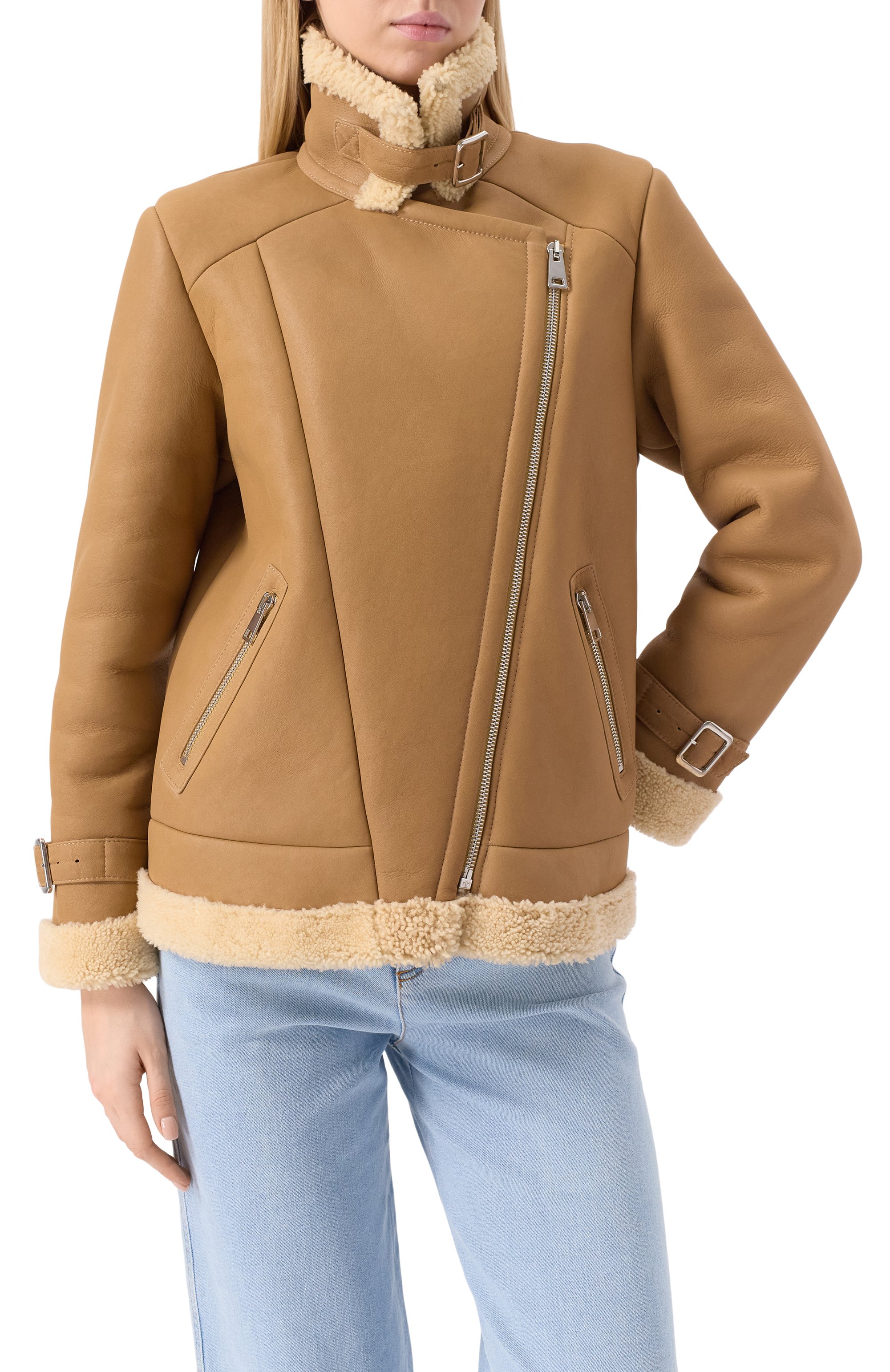 Дубленка из овчины MASLOV бежевого цвета по цене 215010 руб., арт. WS250, фото 3 Дубленка из овчины MASLOV, арт. WS250, фото 3