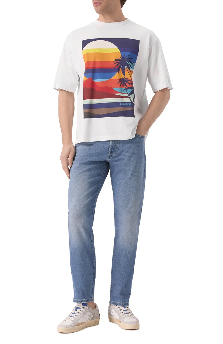 Мужская хлопковая футболка DSQUARED2 белого цвета, арт. S78GD0099/D20020 | Фото 2 (Рукава: Короткие; Материал внешний: Хлопок; Длина (для топов): Стандартные; Мужское Кросс-КТ: Футболка-одежда; Принт: С принтом; Стили: Спорт-шик)
