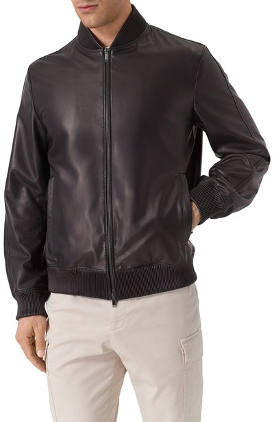 Кожаный бомбер MVST темно-синего цвета по цене 399500 руб., арт. 54202, фото 3 Кожаный бомбер MVST, арт. 54202, фото 3