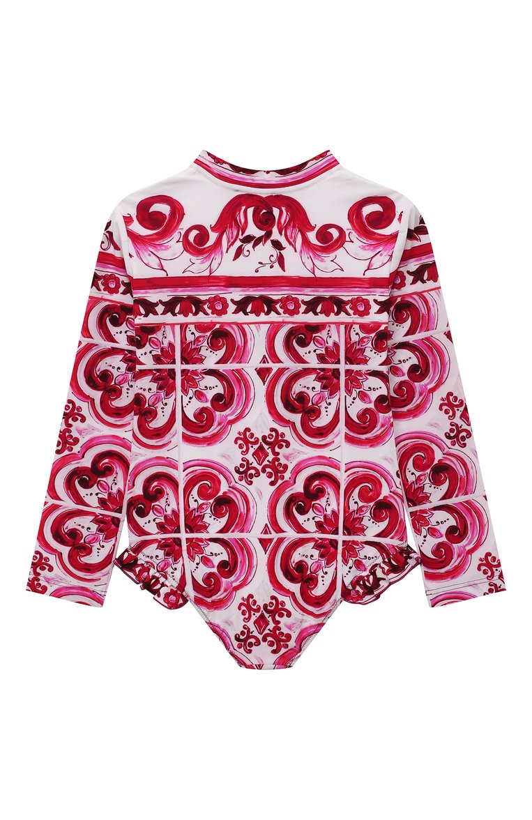 Детского слитный купальник DOLCE & GABBANA фуксия цвета, арт. L5J839/G7J5J/8-14 | Фото 2 (Нос: Не проставлено; Девочки Кросс-КТ: Купальники-пляж; Материал внешний: Синтетический материал; Принт: С принтом; Автоматизация состава: Проставлено; Материал подклада: Синтетический материал)