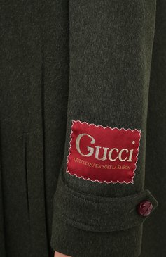 Женское шерстяное пальто GUCCI темно-зеленого цвета, арт. 619357/ZAEJU | Фото 5 (Материал внешний: Шерсть; Рукава: Длинные; Региональные ограничения белый список (Axapta Mercury): RU; Материал сплава: Проставлено; Длина (верхняя одежда): Длинные; 1-2-бортные: Однобортные; Драгоценные камни: Проставлено; Материал подклада: Вискоза)