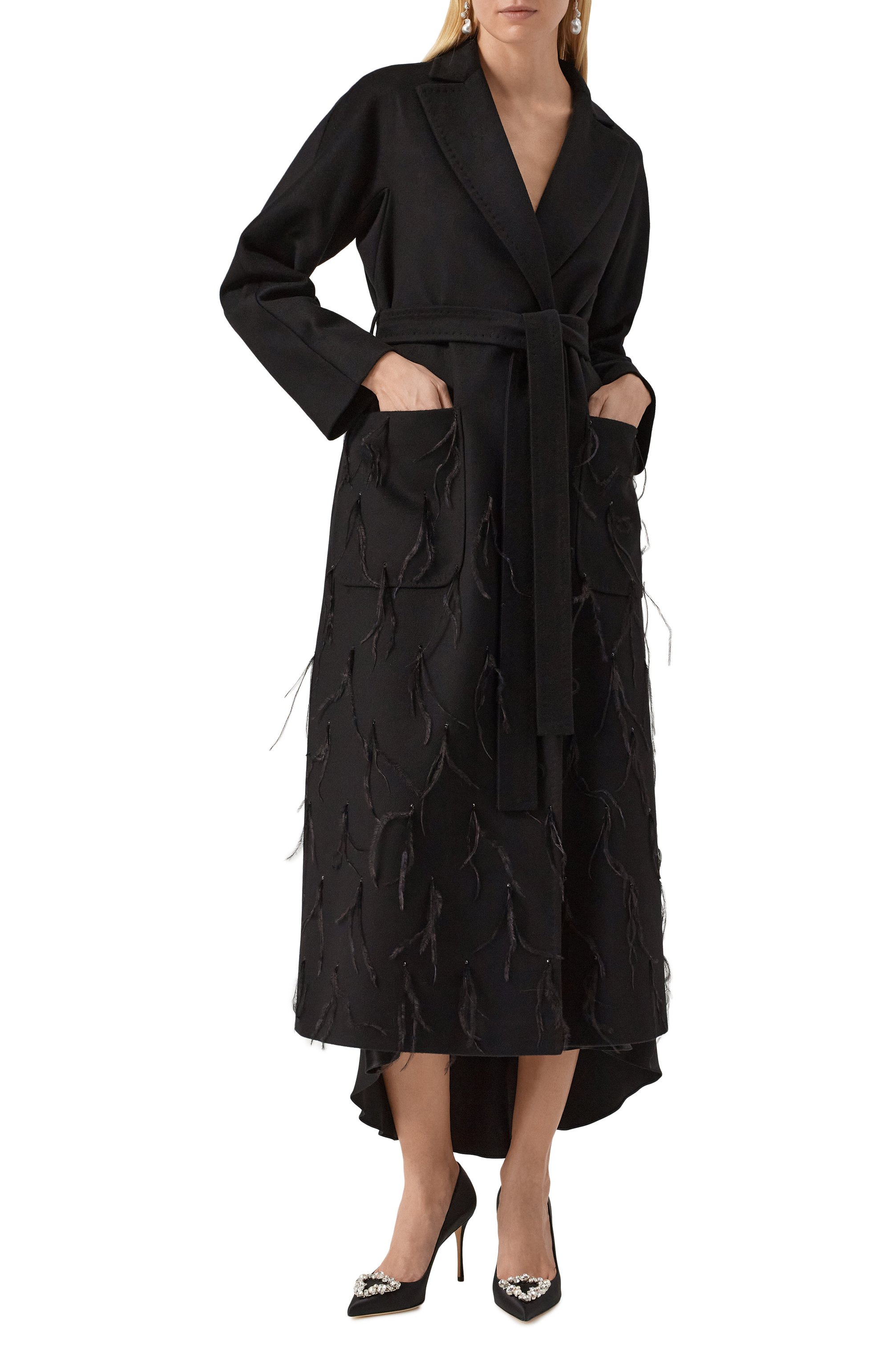 Кашемировое пальто с отделкой перьями MVST, арт. SAN2031L130/222, фото 3