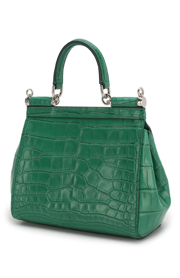 Женская сумка sicily small из кожи аллигатора DOLCE & GABBANA зеленого цвета, арт. BB6003/B2DG6/AMIS | Фото 3 (Размер: small; Ремень/цепочка: На ремешке; Сумки-технические: Сумки через плечо, Сумки top-handle; Материал: Экзотическая кожа)