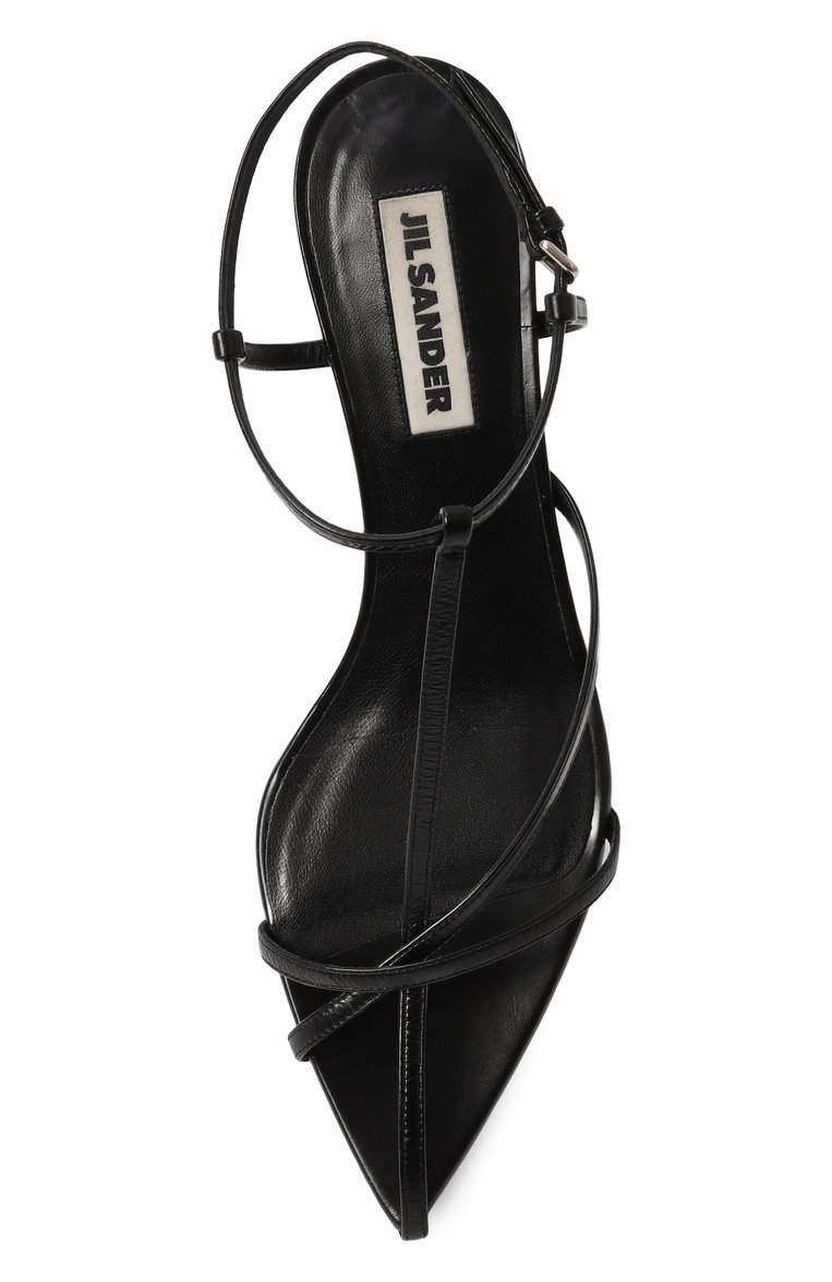 Женские кожаные босоножки JIL SANDER черного цвета, арт. J15WP0129/P6521 | Фото 6 (Подошва: Плоская; Материал внутренний: Натуральная кожа; Каблук высота: Низкий; Материал сплава: Проставлено; Драгоценные камни: Проставлено; Каблук тип: Kitten heel; Материал внешний: Натуральная кожа)