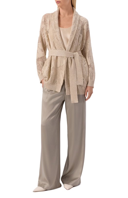 Кардиган изо льна и хлопка Brunello Cucinelli MDT771006 Бежевый  MDT771006 Фото 2
