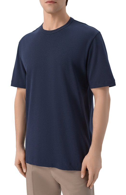 Футболка из хлопка и льна BOSS 50559166 Синий  50559166 Фото 3