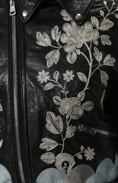 Кожаная куртка с косой молнией и контрастной вышивкой GUCCI, арт. 502642/XG556, фото 5
