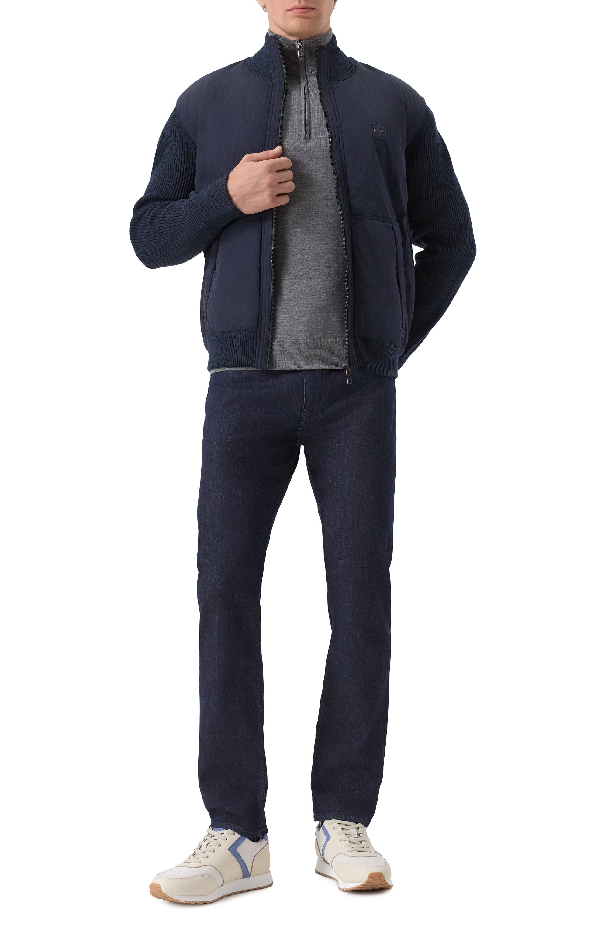 Комбинированный кардиган BOSS ORANGE темно-синего цвета по цене 37300 руб., арт. 50531494, фото 2 Комбинированный кардиган BOSS ORANGE, арт. 50531494, фото 2