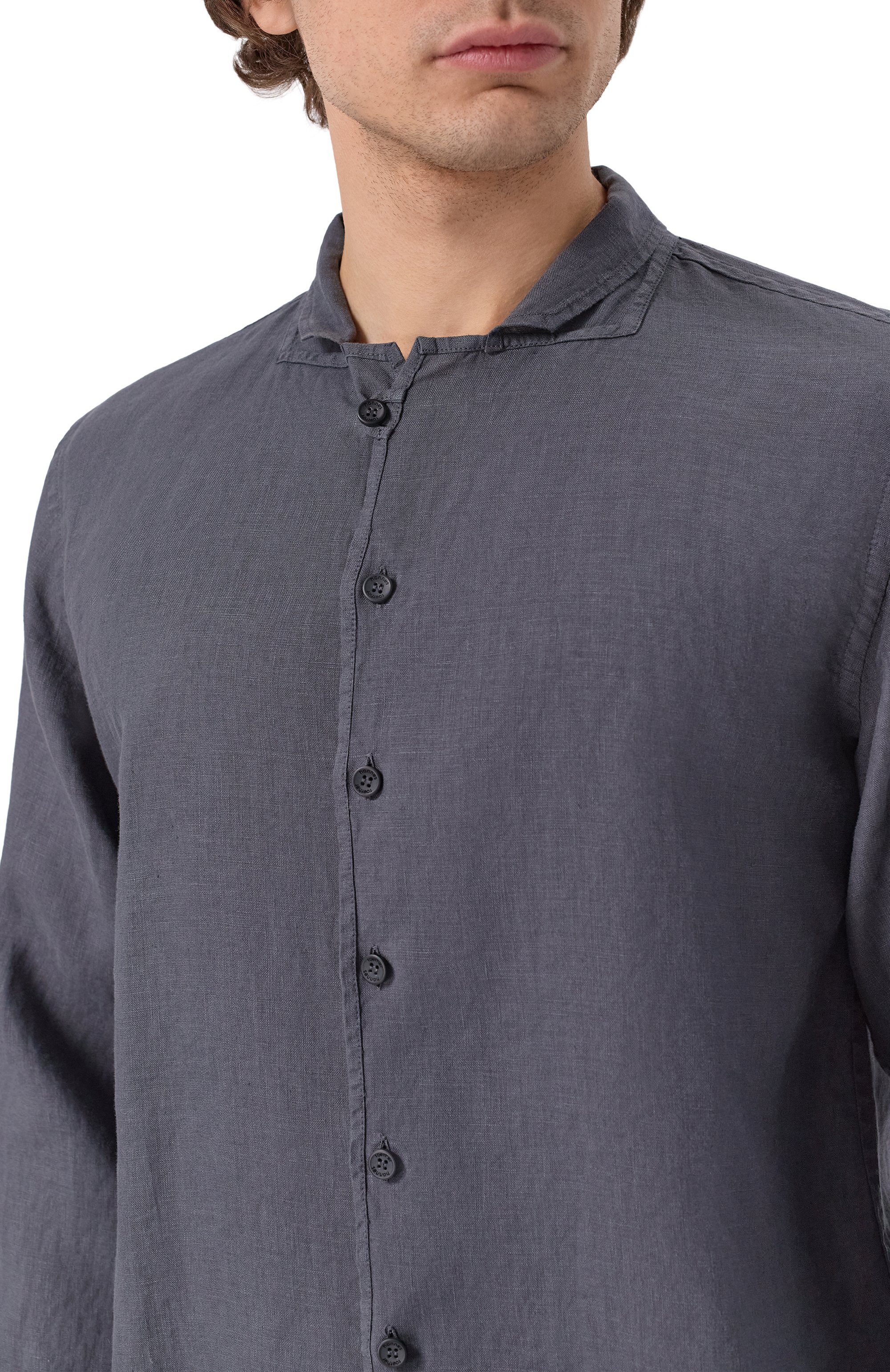 Льняная рубашка HANNES ROETHER темно-серого цвета по цене 39950 руб., арт. ES29RA.601, фото 5 Льняная рубашка HANNES ROETHER, арт. ES29RA.601, фото 5