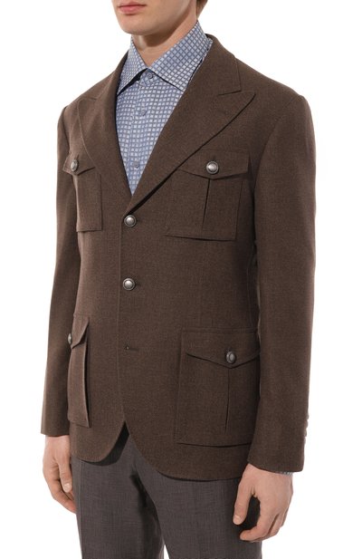 Пиджак из шерсти и шелка BRUNELLO CUCINELLI темно-коричневого цвета по цене 553000 руб., арт. MN4857BDD, фото 4 Пиджак из шерсти и шелка BRUNELLO CUCINELLI, арт. MN4857BDD, фото 4