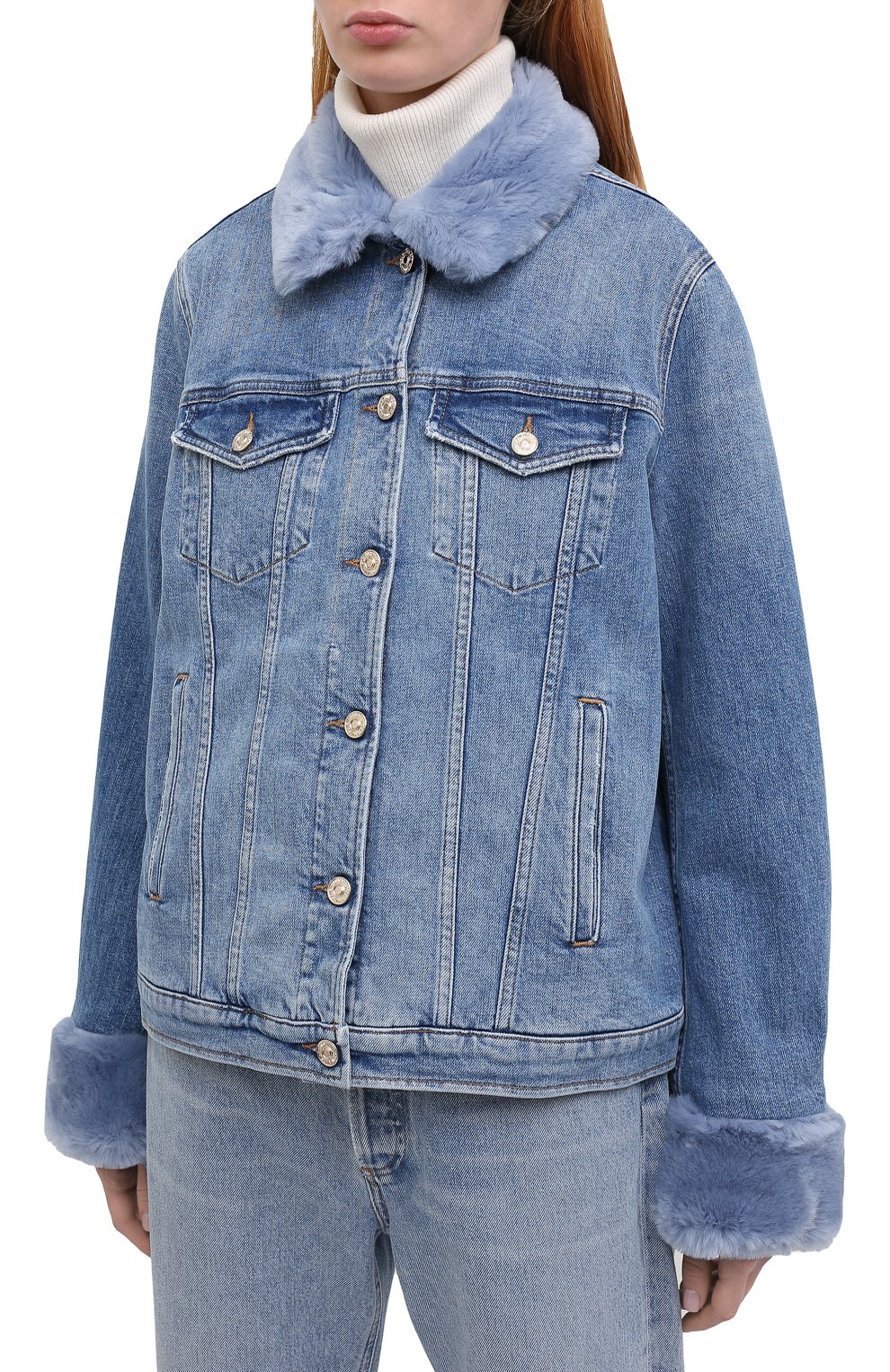 Джинсовая куртка 7 FOR ALL MANKIND голубого цвета по цене 33450 руб., арт. JSCMK8500P, фото 3 Джинсовая куртка 7 FOR ALL MANKIND, арт. JSCMK8500P, фото 3
