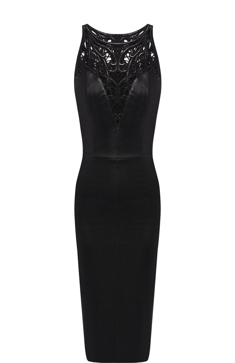 Приталенное кожаное платье с декоративной вставкой JITROIS, арт. DRESS L0LA BR0DEE AGNEAU STRETCH, фото 1