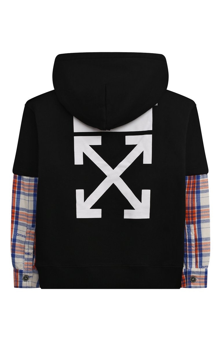 Детский хлопковое худи OFF-WHITE черного цвета, арт. 0BBB009F23FLE001 | Фото 2 (Материал внешний: Хлопок; Материал сплава: Проставлено; Рукава: Длинные; Драгоценные камни: Проставлено; Мальчики Кросс-КТ: Худи-одежда)