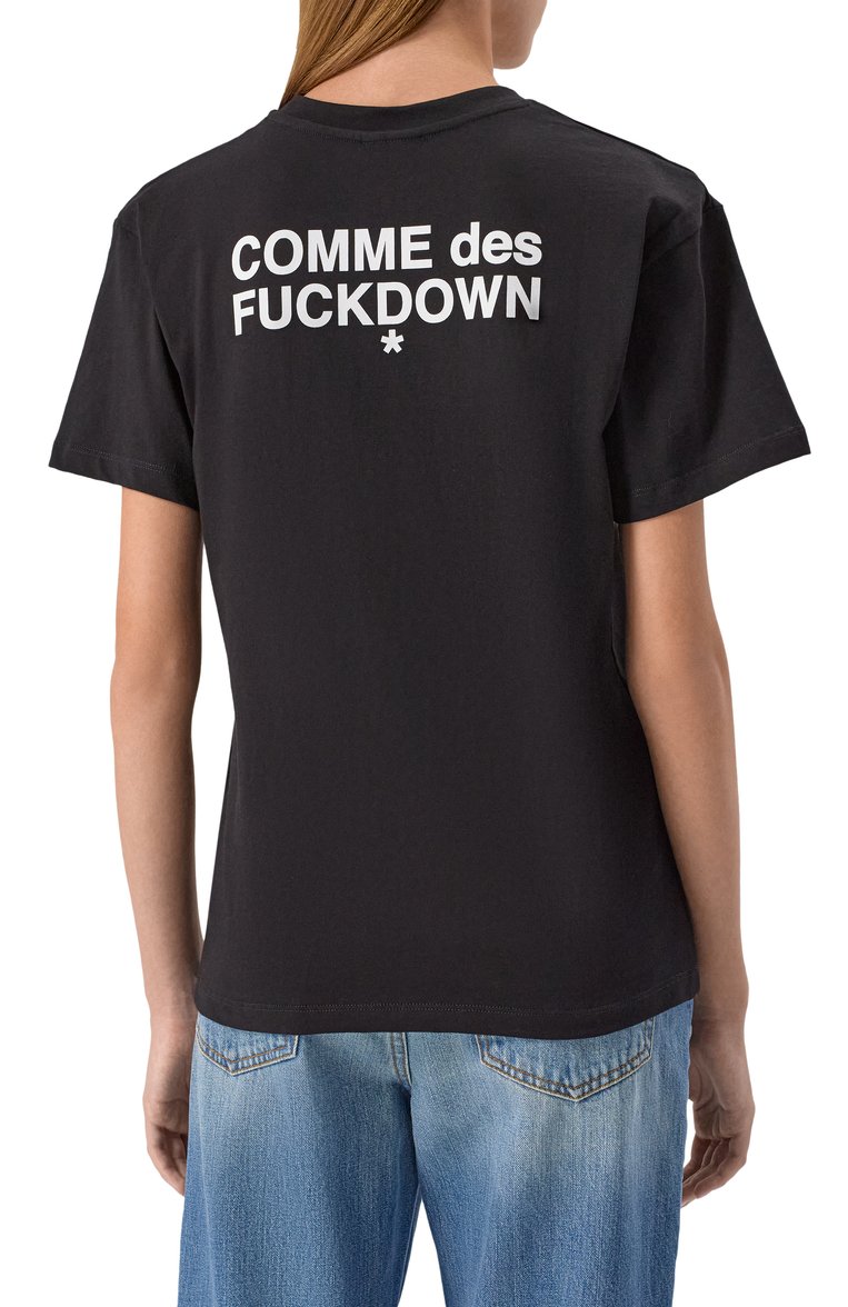 Женская хлопковая футболка COMME DES FUCKDOWN черного цвета, арт. CFABW01221 | Фото 4 (Материал внешний: Хлопок; Рукава: Короткие; Длина (для топов): Стандартные; Принт: С принтом; Стили: Гранж)