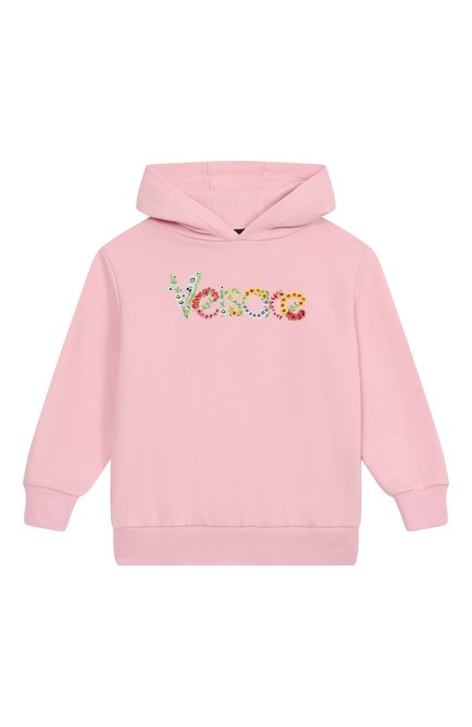 Детский хлопковое худи VERSACE светло-розового цвета, арт. 1018556/1A13050 | Фото 1 (Рукава: Длинные; Материал внешний: Хлопок; Драгоценные камни: Проставлено; Материал сплава: Проставлено)