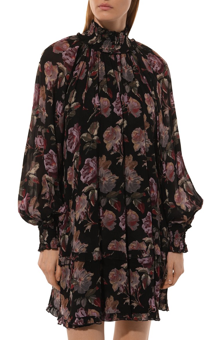 Женское платье из вискозы THE KOOPLES черного цвета, арт. FR0B29069K | Фото 3 (Материал сплава: Проставлено; Материал внешний: Вискоза; Длина Ж (юбки, платья, шорты): Мини; Рукава: Длинные; Драгоценные камни: Проставлено; Женское Кросс-КТ: Платье-одежда; Случай: Повседневный; Стили: Романтичный)