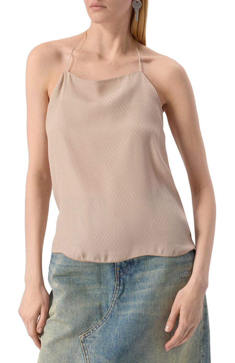 Женский топ ANN DEMEULEMEESTER бежевого цвета, арт. B0012431/FA563 | Фото 3 (Материал внешний: Синтетический материал; Длина (для топов): Стандартные; Рукава: На бретелях; Стили: Кэжуэл; Автоматизация ТО: Проставлено; Автоматизация состава: Проставлено)