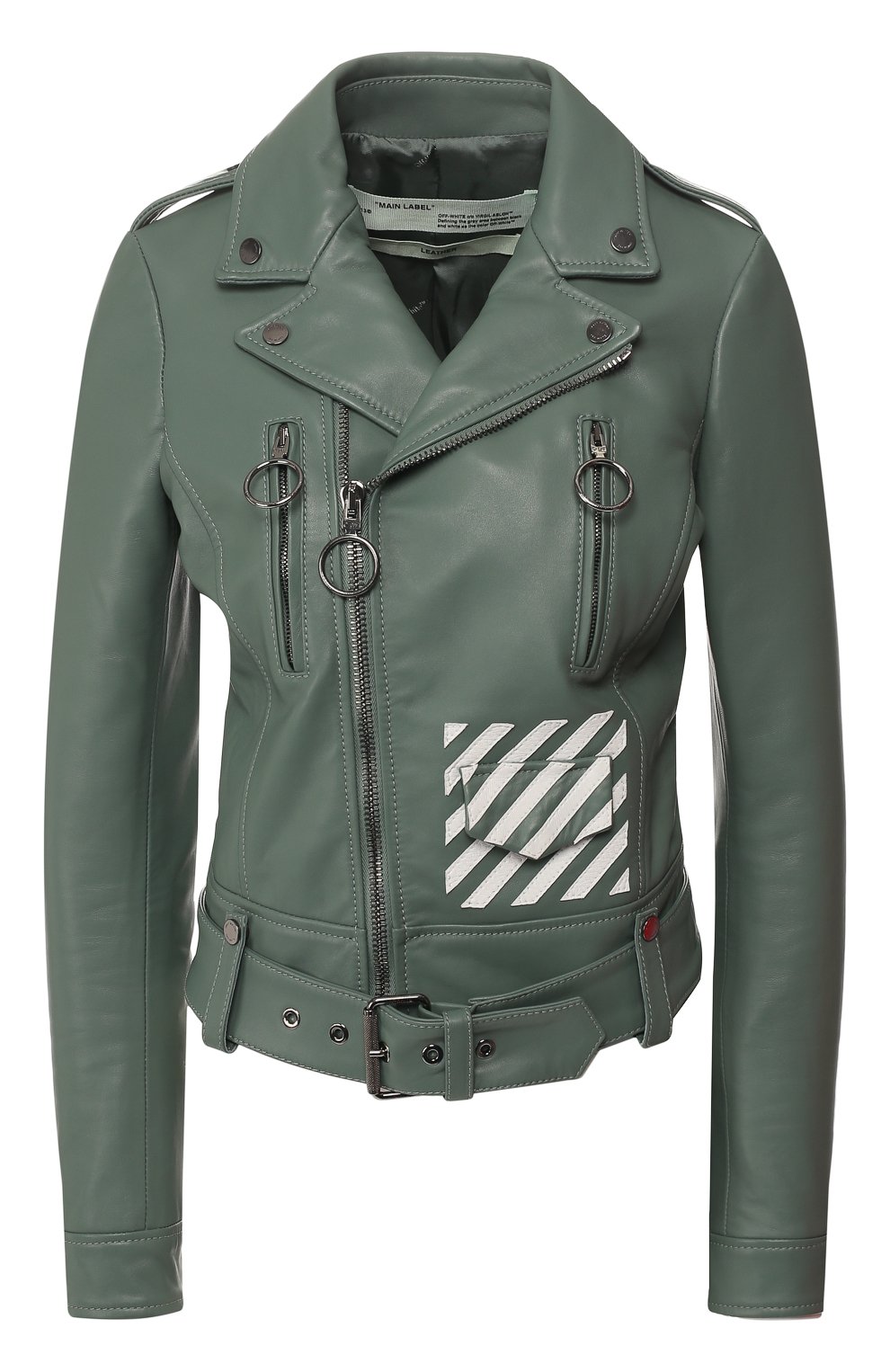 Кожаная куртка OFF-WHITE хаки цвета по цене 188500 руб., арт. 0WJG002R197790544301, фото 1 Кожаная куртка OFF-WHITE, арт. 0WJG002R197790544301, фото 1