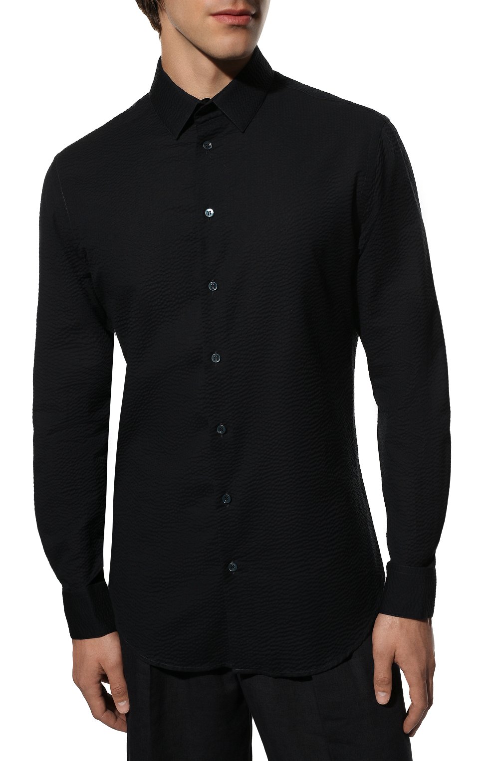 Хлопковая рубашка GIORGIO ARMANI темно-синего цвета по цене 56200 руб., арт. 8WGCCZ97/TZ272, фото 3 Хлопковая рубашка GIORGIO ARMANI, арт. 8WGCCZ97/TZ272, фото 3